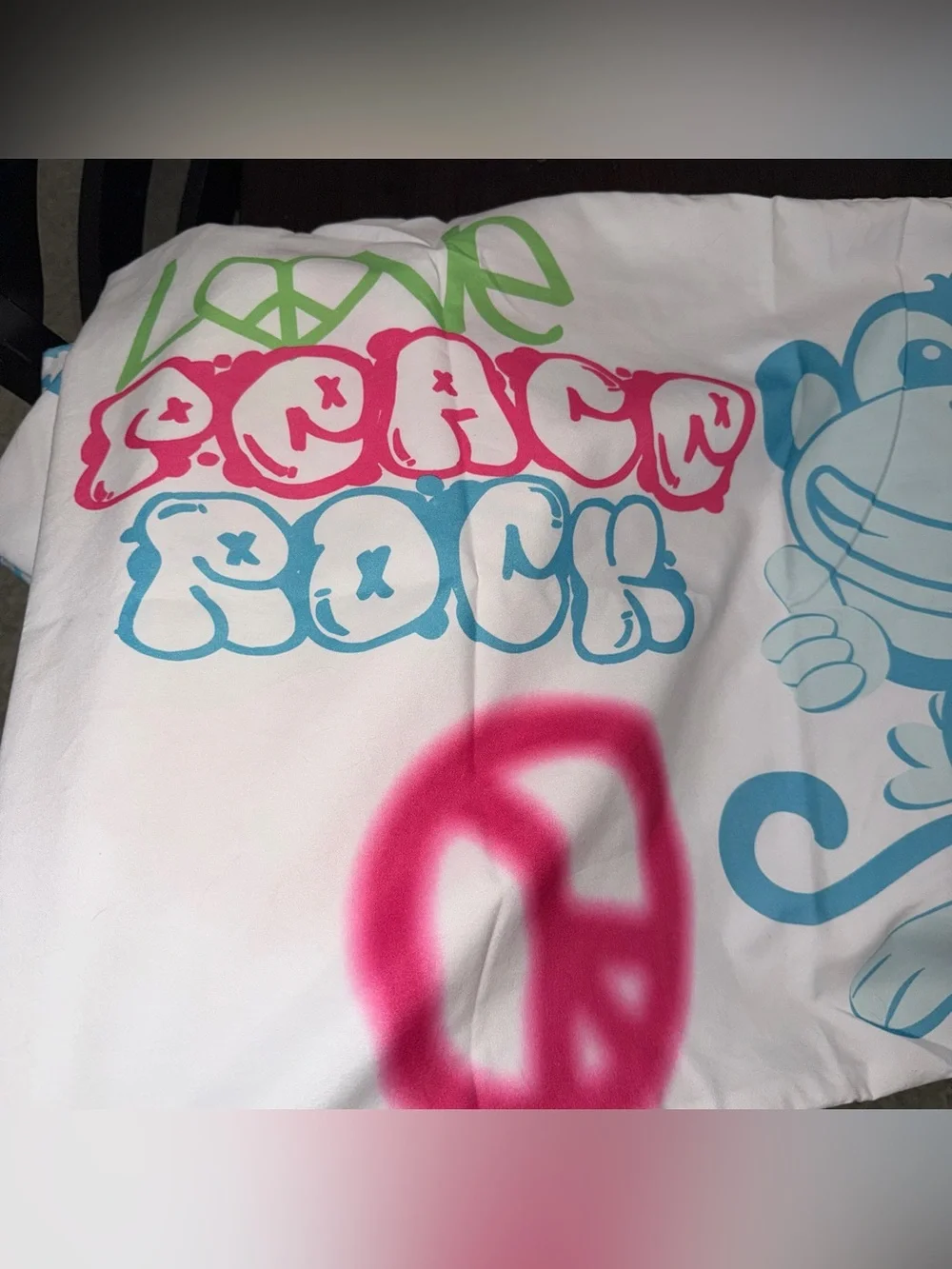 Double bed sheet bright print monkey peace love bed sheet set hippie rock n roll